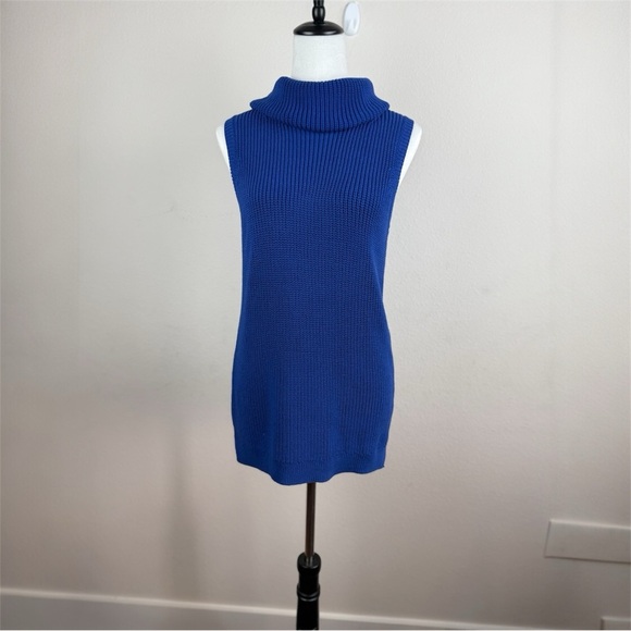 Talbots Women's Blue Sleeveless Turtleneck Sweater Tunic Top Size S Cotton Blend - Picture 6 of 10